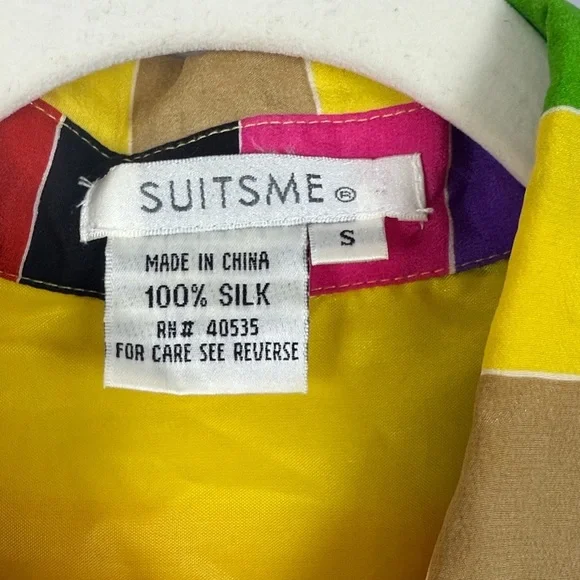 Suitsme Vibrant Retro Style Relaxed Fit Silk Multicolor Checkered Small Blouse - Picture 3 of 11